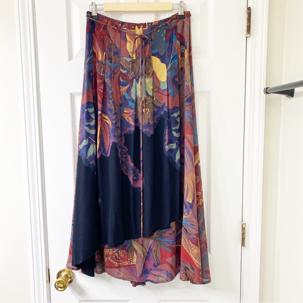 90’s Artsy Wrap Skirt Bird of Paradise Abstract Flowy Boho Rayon Skirt M